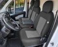 Peugeot Boxer III Furgon - Komplet Miarowych Pokrowców DV1+DV2 (fotel kierowcy + dwuosobowa kanapa pasażera) - funkcjonalność - otwierany stolik