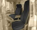DAF LF - Komplet Miarowych Pokrowców T1+T2 (fotel kierowcy + dwuosobowa kanapa pasażera) - widok na fotel kierowcy