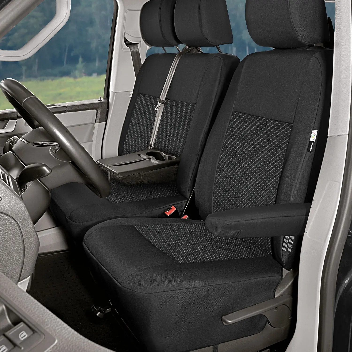 Volkswagen Transporter VW T6 - Miarowe pokrowce samochodowe na przedni fotel i kanapę ze stolikiem 1+2