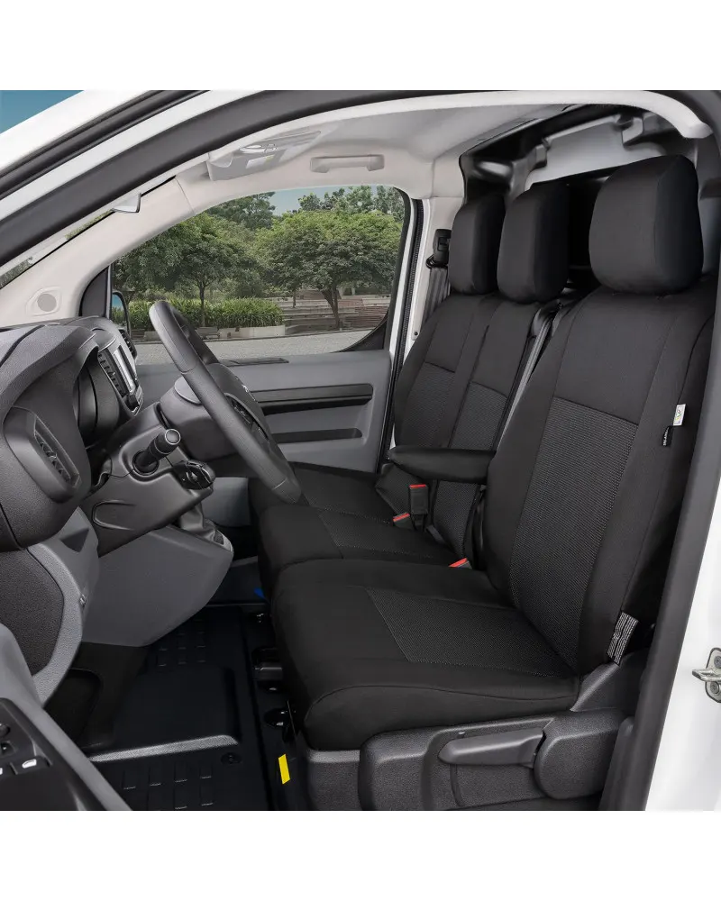 Fiat Scudo III od 2022 - Miarowe pokrowce na fotel kierowcy i podwójną kanapę 1+2 ze stolikiem