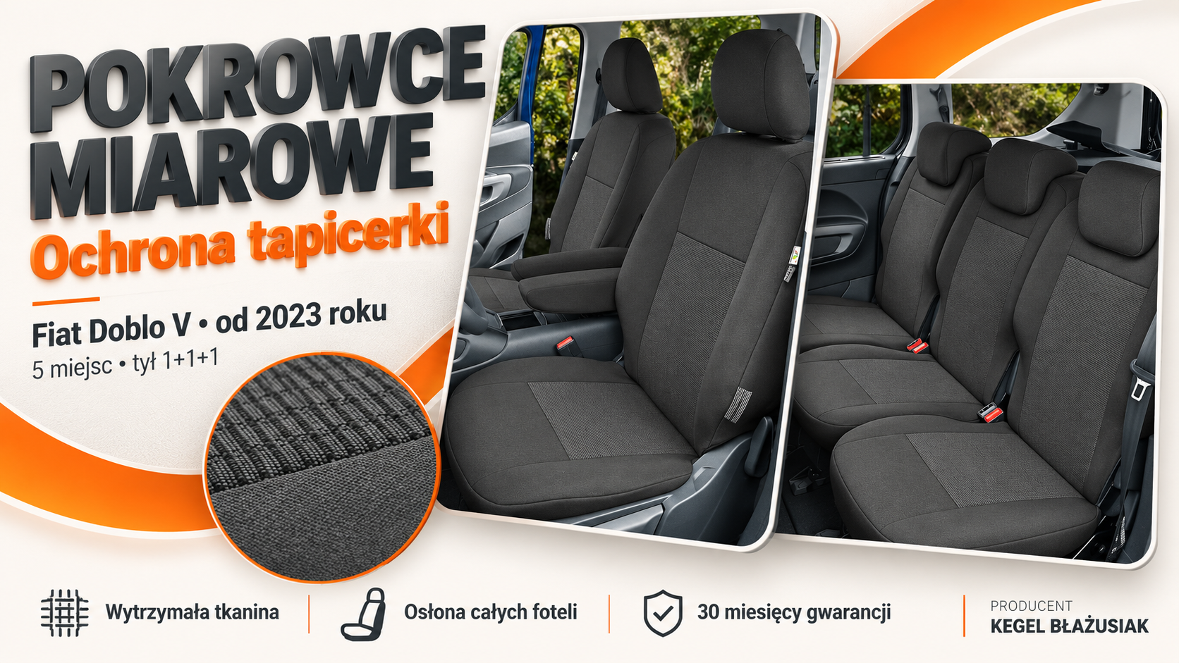 Miarowe pokrowce do Fiat Doblo V od 2023 roku – dopasowanie, materiał i montaż