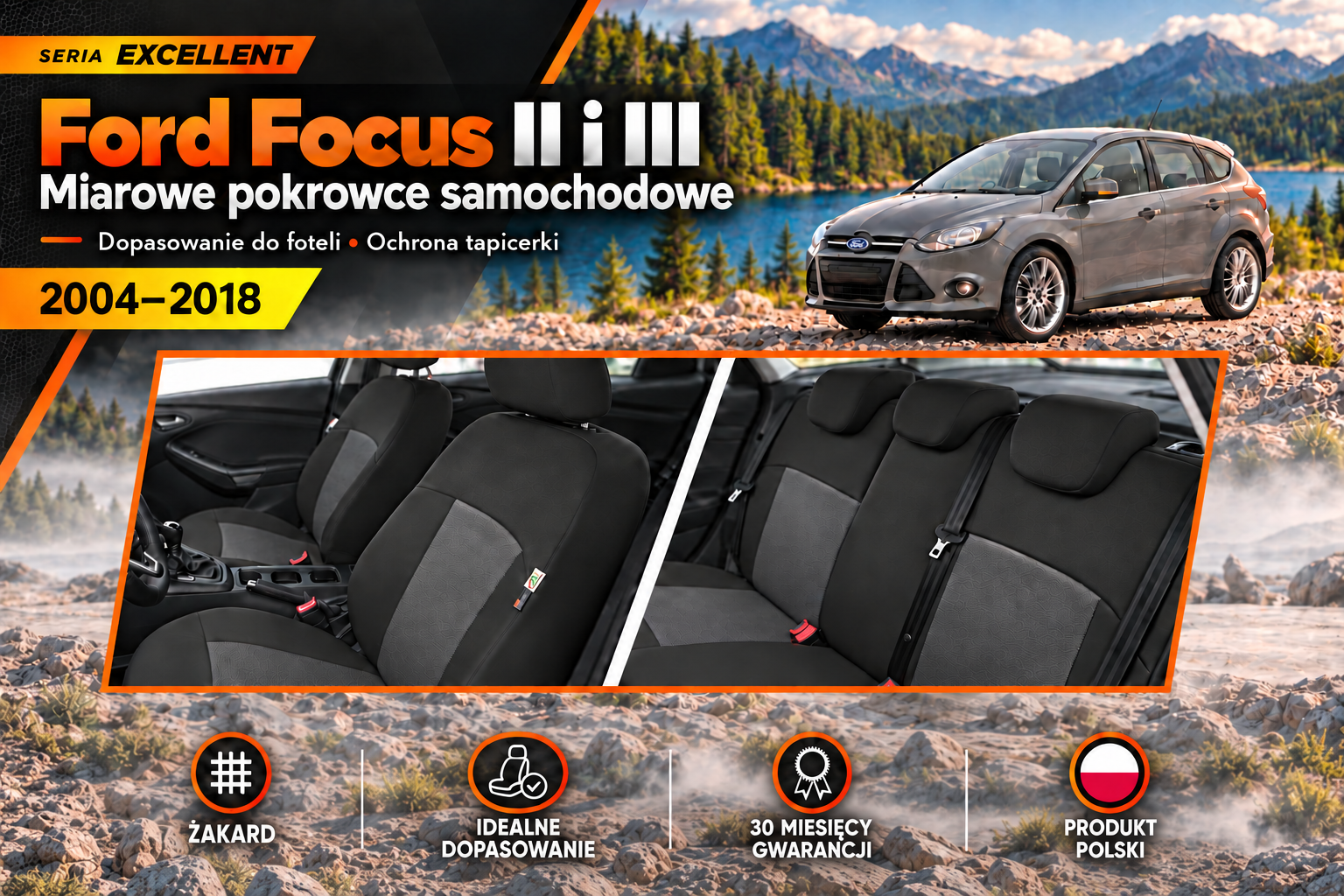Ford Focus II i III – miarowe pokrowce na fotele samochodowe