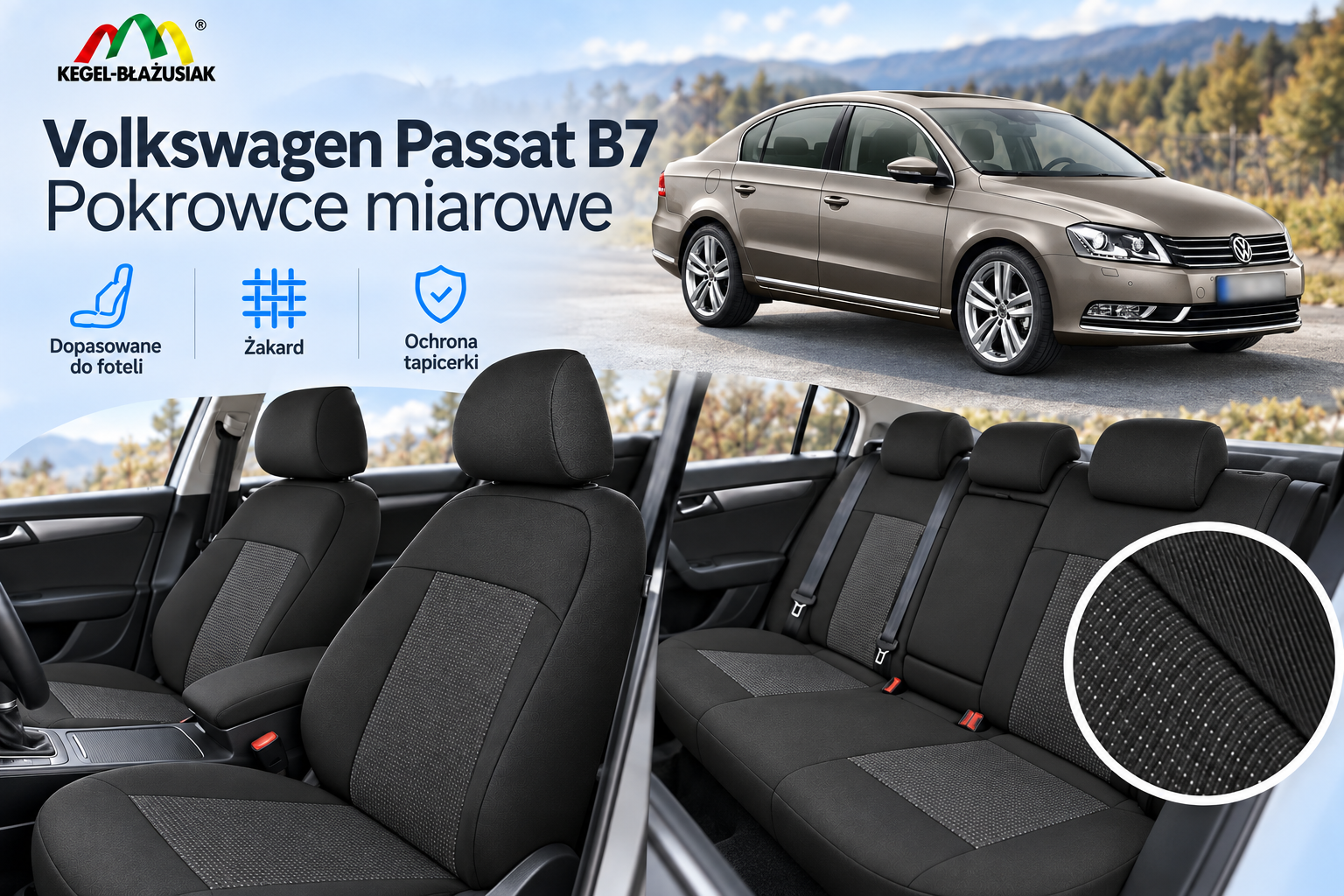 VW Passat B7 2010–2014 – miarowe pokrowce na fotele samochodowe
