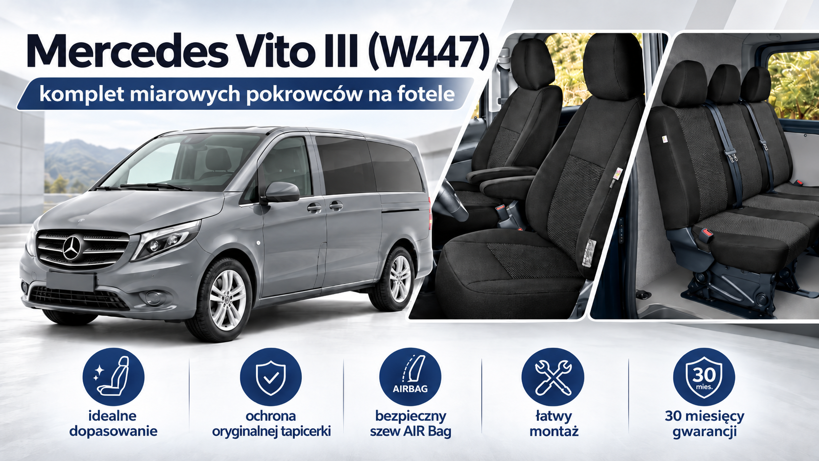 Mercedes Vito III (W447) - miarowe pokrowce na fotele samochodowe